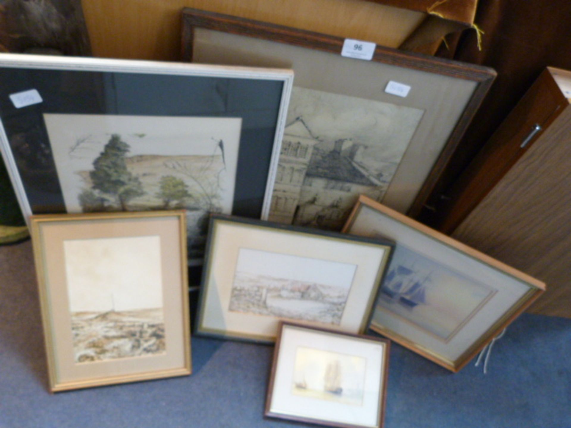 Assorted Framed Prints, Pencil Drawings and Watercolours Including Shipping Scenes