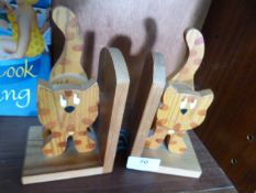 Two Wooden Cat Bookends