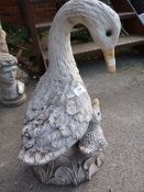 Stone Garden Ornament - Goose with Gosling