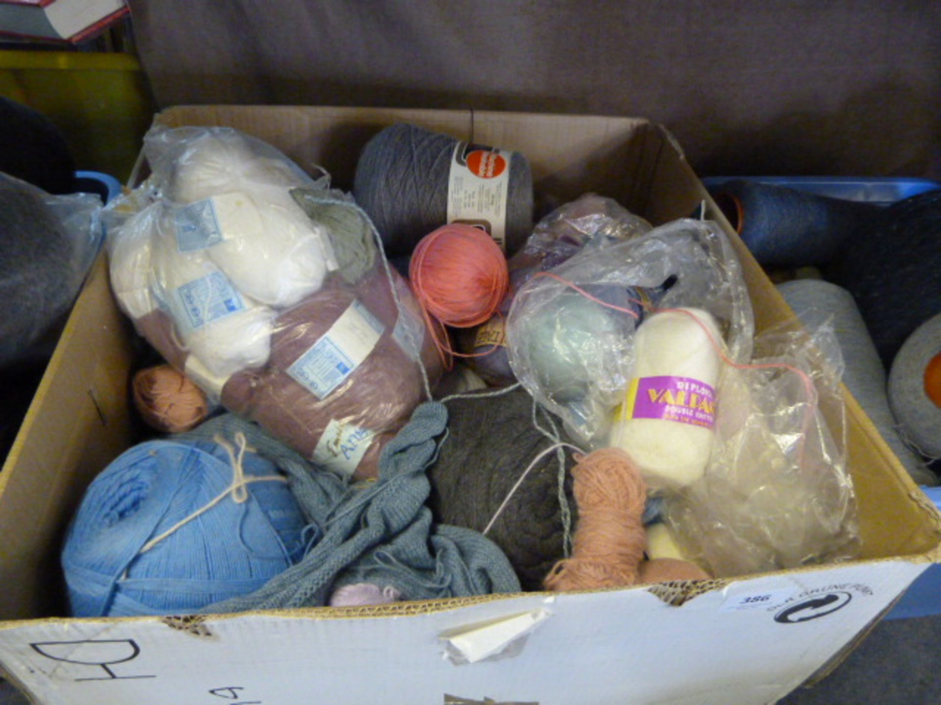Box of Assorted Blue, Pink, White and Other Wool