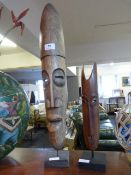Two Aboriginal Masks on Stand