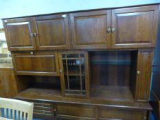 Oak Wall Unit with Shelves and Drawers