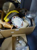 Box of Assorted Pottery, Kitchenalia, etc.