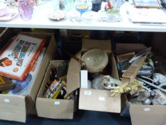 Four Boxes of Assorted Pottery, Puzzles, Toys, etc