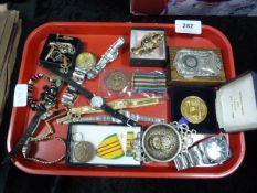 Tray of Assorted Wrist Watches, Medals, Costume Je