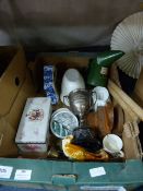 Box Containing Assorted Pottery, Jelly Moulds and