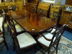 Mahogany Dining Table with Six Chairs and Two Carv