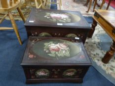 Two Mahogany Floral Decorated Trunks