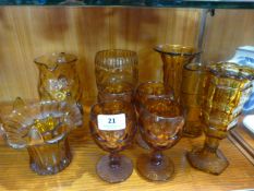 Ten Pieces of Amber Glassware