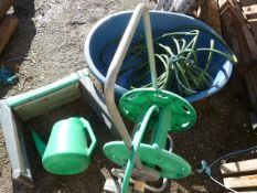 Large Plastic Tub, Garden Stool and a Hose Reel