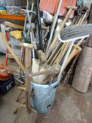 Basket of Garden Tools Including Axe, Spades, Snow