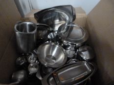 Box of Stainless Steel Trays, Jugs, Measures, Bowl