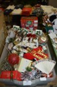 Box of Assorted Christmas Decorations Including Ch
