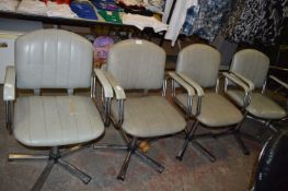 Four Grey Leatherette & Chrome Swivel Salon Chairs