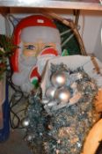 Assorted Christmas Decorations Including Silver Wr