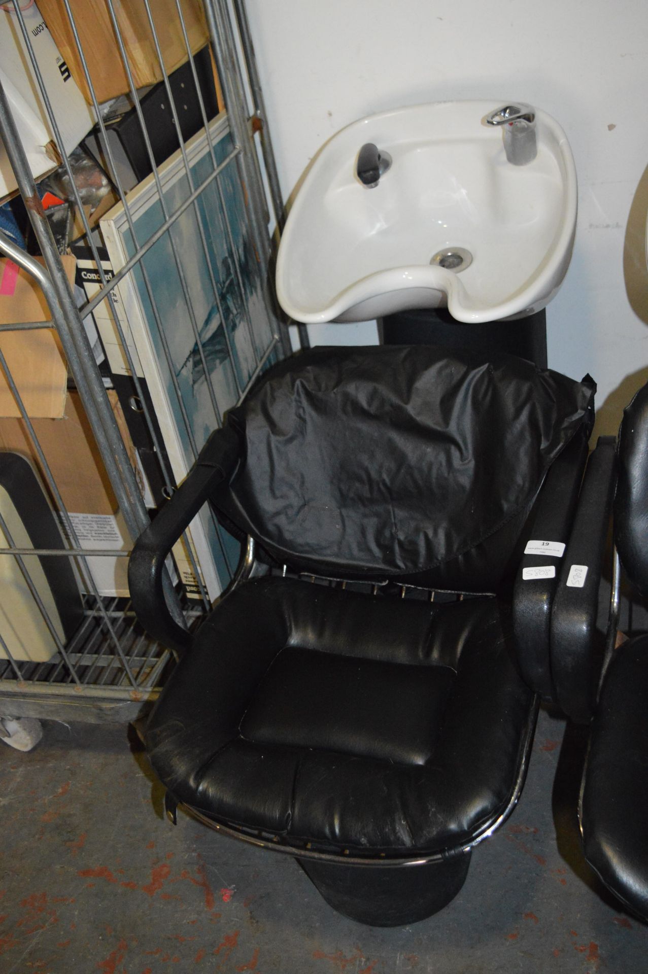 Hair Washing Station with Black Leather Chair