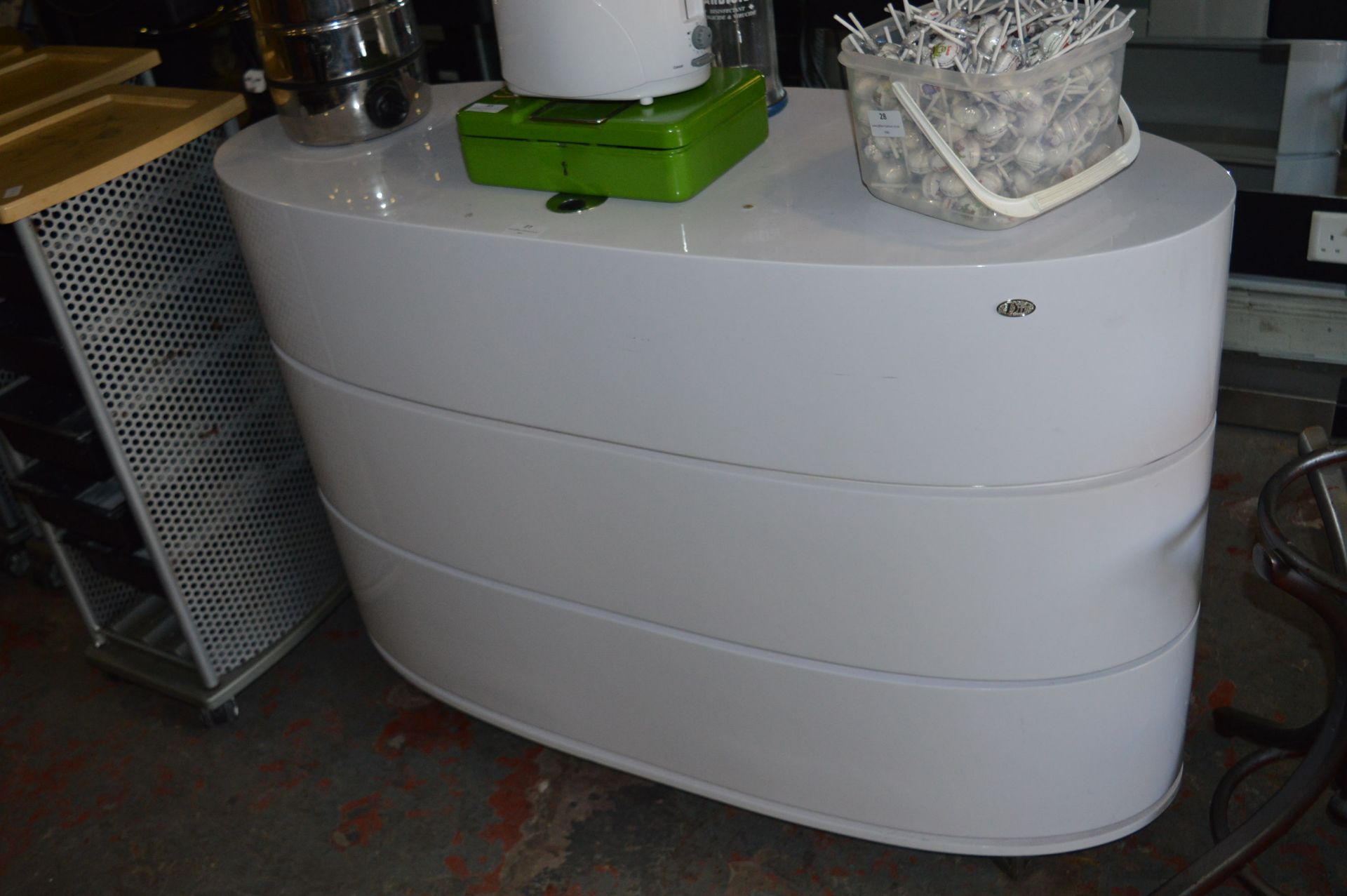 White Gloss Melamine Reception Desk with Till Draw