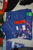 *Three Blue T-Shirt with Purple Flower (1x Medium,