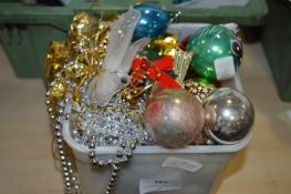 Box of Assorted Old and New Christmas Baubles