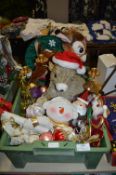 Box of Assorted Christmas Decorations Including De