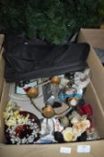 Box of Assorted Bric-a-brac, Candle Holders, Bag,