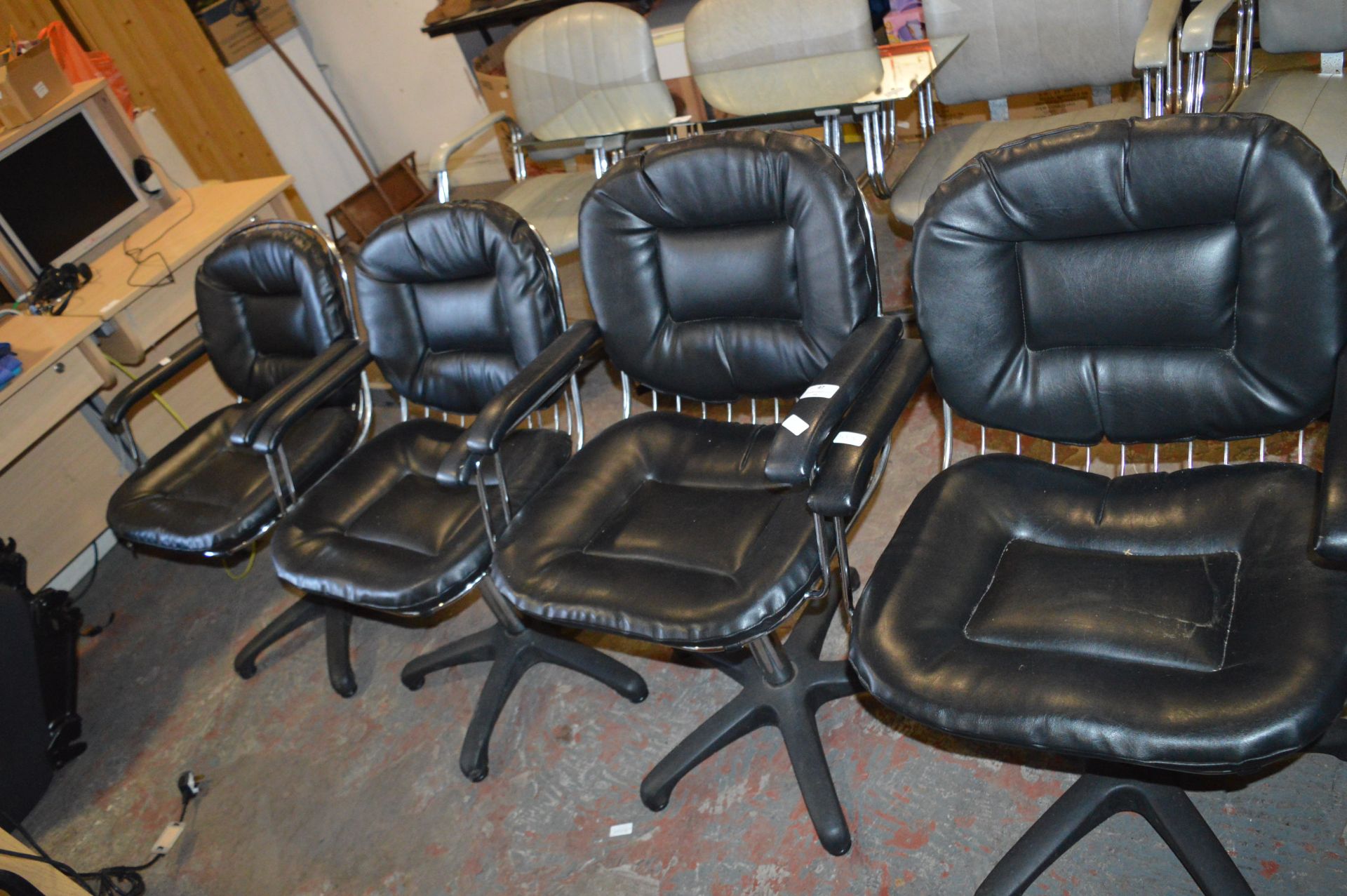 Four Black Leatherette & Chrome Swivel Rise & Fall