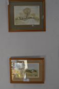 Framed Watercolour and a Print - Country Scenes
