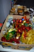 Box Containing Christmas Decorations, Baubles, Str