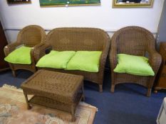 Three Piece Cane Conservatory Suite with Coffee Ta