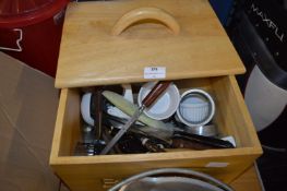 Wooden Bread Bin and Contents of Cutlery