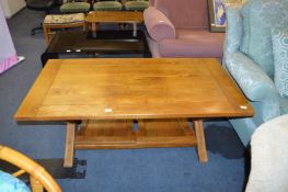 Large Solid Wood Coffee Table with Shelf