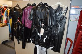 Eight Black Patent Fancy Dress Costumes