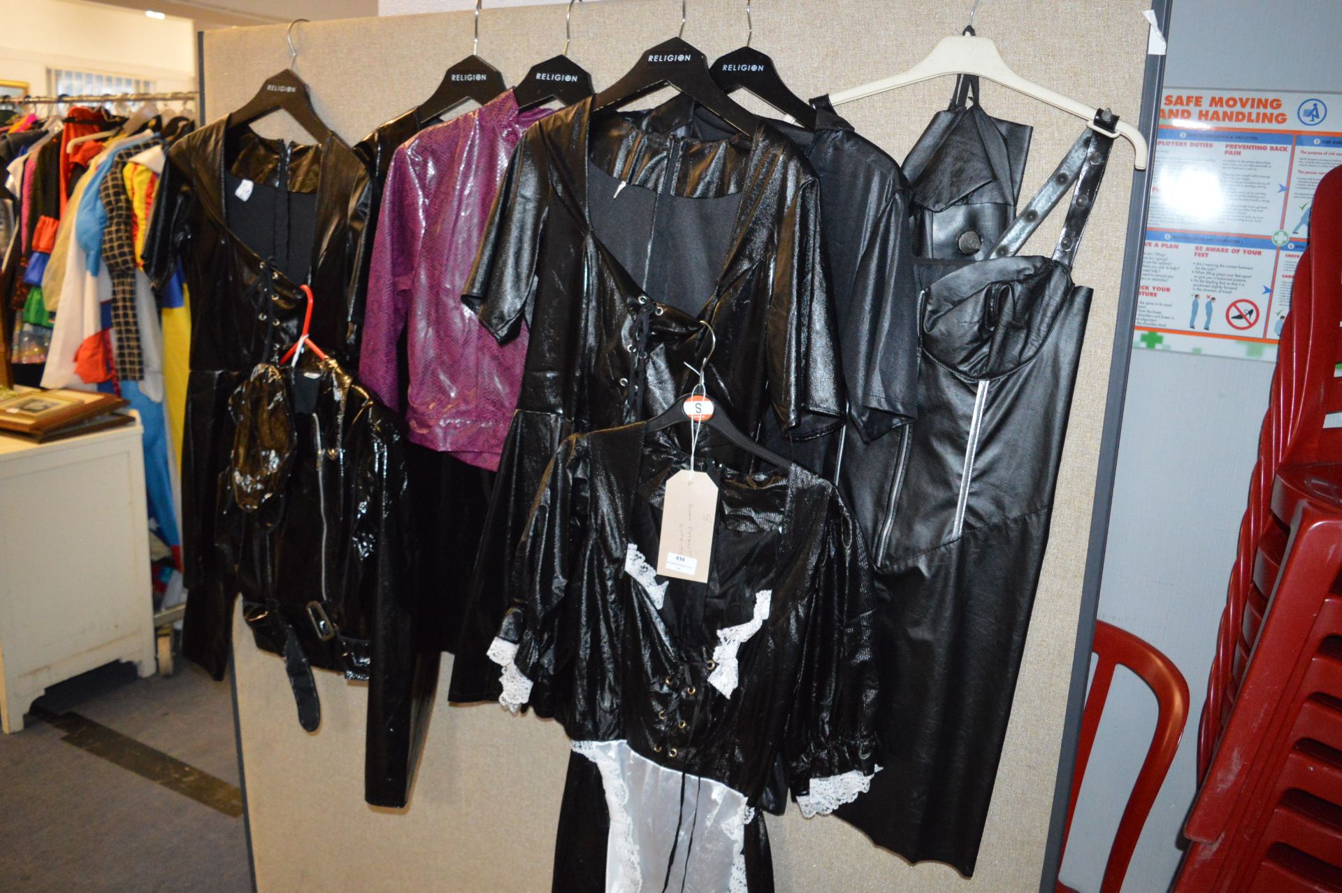 Eight Black Patent Fancy Dress Costumes