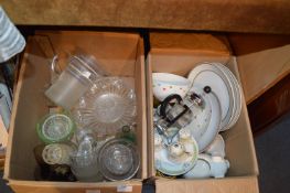Two Boxes of Assorted Kitchenware, Cake Plates, Bo