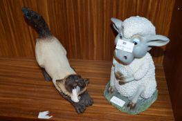 Novelty Cat Figurine and Lamb