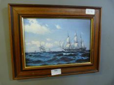 Mahogany Framed Print - Sailing Ships at Sea