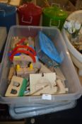Wooden Toy Train Set and a Tub of Marbles