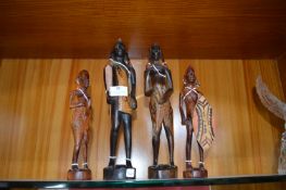 Set of Four Carved Wood African Tribal Figurines