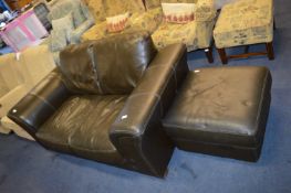 Dark Brown Two Seat Sofa with Footstool