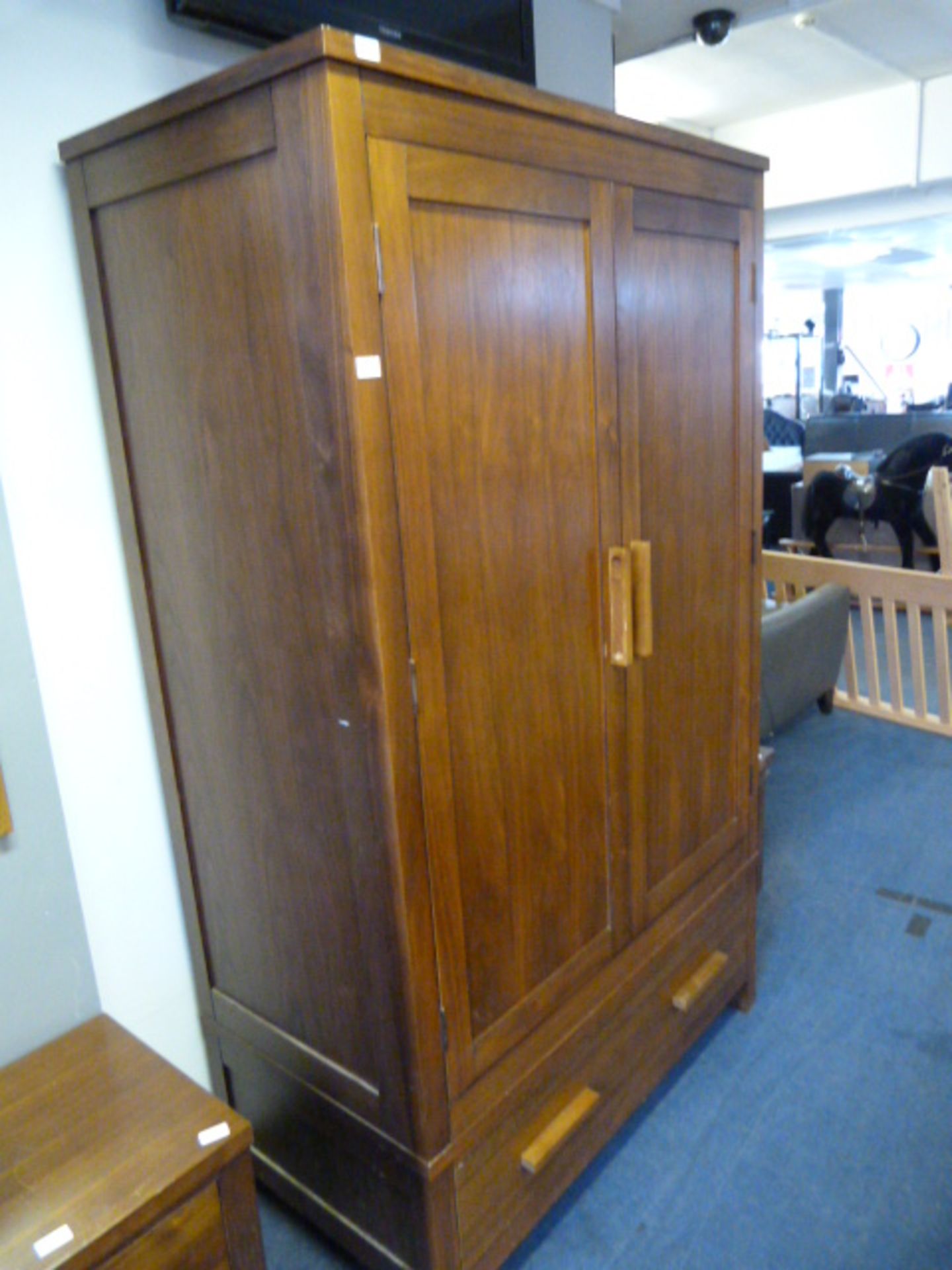 Large Walnut Two Door Wardrobe with Drawer Under