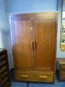 Large Walnut Two Door Wardrobe with Drawer Under