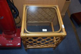 Cane Side Table with Glass Top