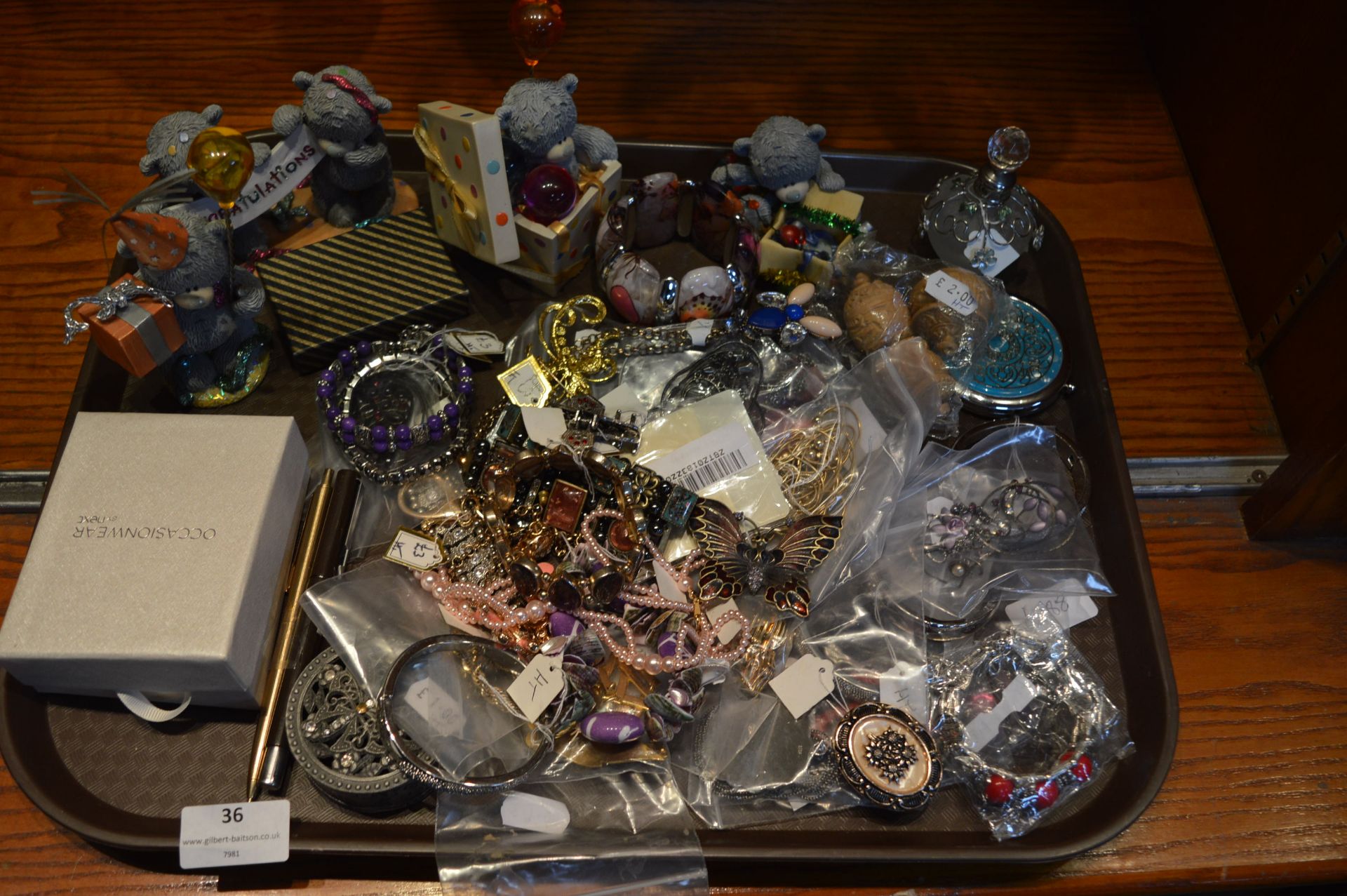 Tray Lot of Costume Jewellery and Me2U Teddy Bear