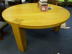 Large Solid Oak Circular Dining Table on Square Le