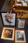 Selection of Prints - Floral Scenes and a Inlaid W