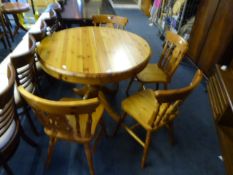Pine Circular Extending Dining Table with Four Cha