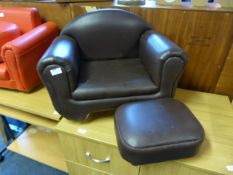 Dark Brown Child's Armchair with Footstool