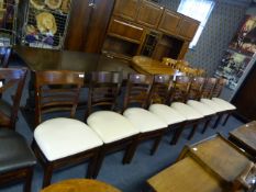 Set of Eight Oak Slatback Dining Chairs with Cream