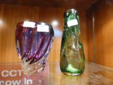 Two Heavy Coloured Glass Vases