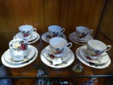Set of Six Royal Stafford Rose Patterned Trios